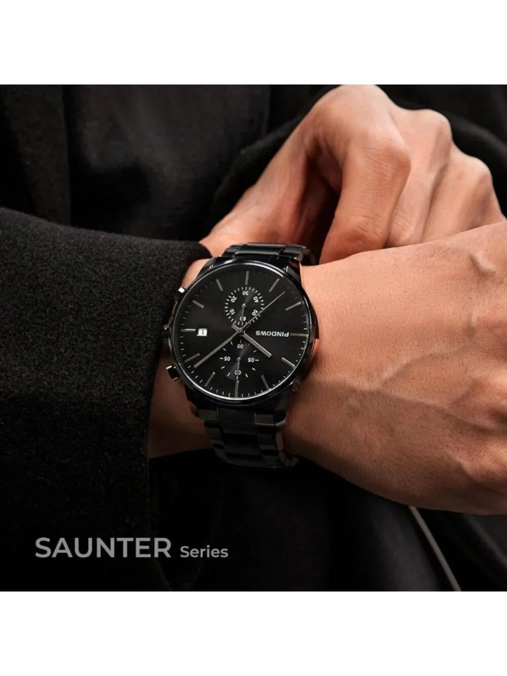 Men's Black Minimalist Chronograph Watch | Stainless Steel, Water Resistant